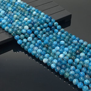 Natural Blue Apatite Beads 6mm 8mm 10mm Round Loose Healing Energy Gemstone Spacer Bead for Bracelet Jewelry Making &Design15.5" Full Strand