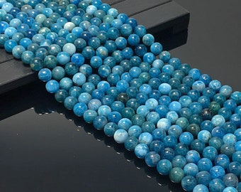Natural Blue Apatite Beads 6mm 8mm 10mm Round Loose Healing Energy Gemstone Spacer Bead for Bracelet Jewelry Making &Design15.5" Full Strand