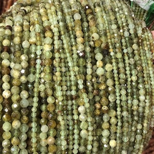 Natural Green Garnet Beads 2mm 3mm 4mm Faceted Round Loose Gemstone Spacer Beads for DIY Jewelry Making & Design 15.5&quot; Full Strand