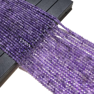 Cuentas de amatista natural 2 mm 3 mm 4 mm Perlas espaciadores de piedras preciosas sueltas redondas facetadas para la fabricación y diseño de joyas de bricolaje de 15.5 "Full Strand