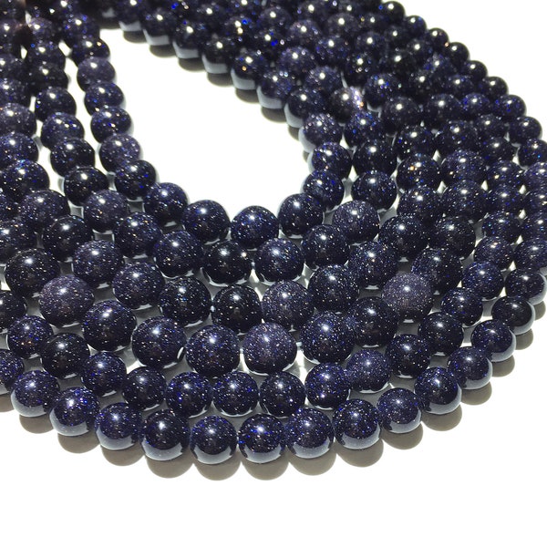 Perles de pierre de sable bleu naturel 4mm 6mm 8mm 10mm Round Loose Healing Energy Gemstone Spacer Perles pour la fabrication de bijoux de bracelet15.5 « Full Strand