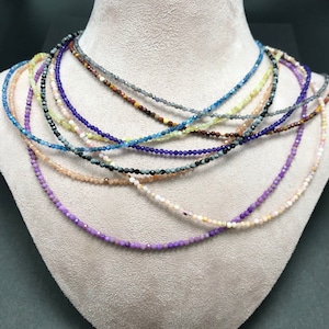 Collana con pietre preziose alla moda Collana con perline sfaccettate da 2 mm Mini pietra naturale Quarzo Agata Girocollo Festa minimalista per uomo Donna Gioielli regalo 18"