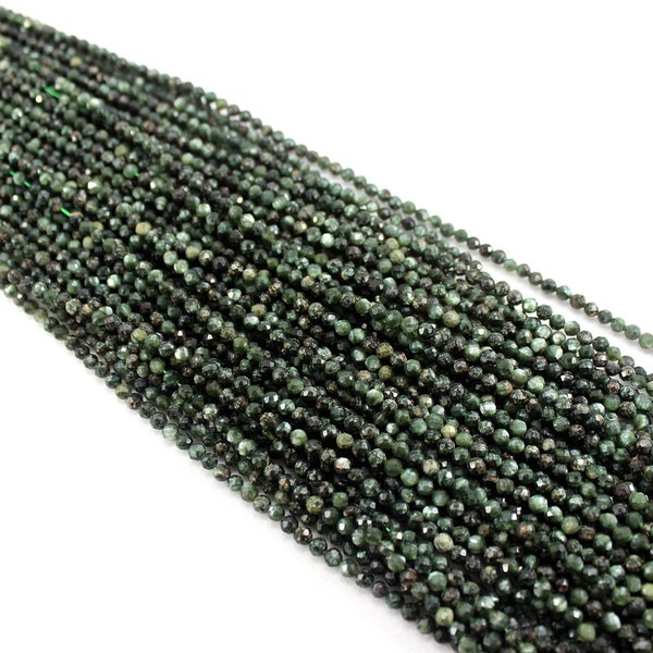 Natural Green Seraphinite Beads 2mm 3mm 4mm Faceted Round Loose Gemstone Spacer Beads for DIY Jewelry Making & Design 15.5" Full Strand