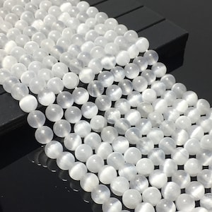 Natural White Selenite Bead 6mm 8mm 10mm Round Loose Healing Energy Gemstone Spacer Bead for Bracelet Necklace Jewelry Making 15 Full Strand