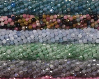 Perline di pietre preziose naturali 2mm 3mm 4mm Perline sfaccettate rotonde di pietre preziose sciolte Perline di acquamarina / Perline di ametista / Perline di quarzo rosa / Perline di apatite