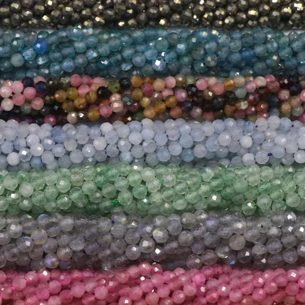 Natural Gemstone Beads 2mm 3mm 4mm Faceted Round Loose Gemstone Spacer Beads Aquamarine Beads/ Amethyst Bead/ Rose Quartz Bead/ Apatite Bead