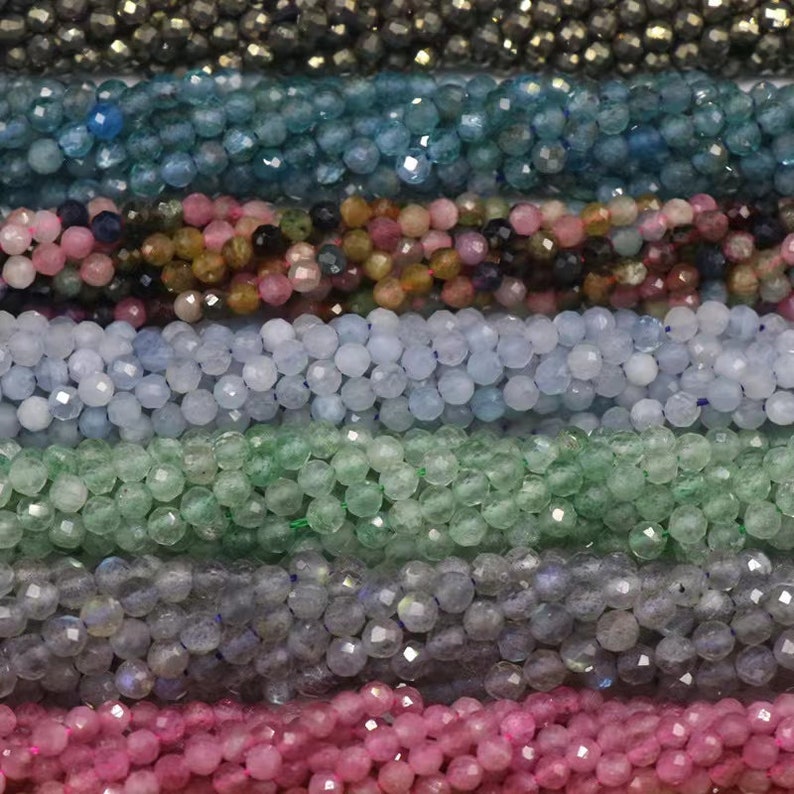 Natural Gemstone Beads 2mm 3mm 4mm Faceted Round Loose Gemstone Spacer Beads Aquamarine Beads/ Amethyst Bead/ Rose Quartz Bead/ Apatite Bead image 1