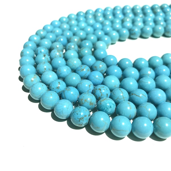 Natural Blue Turquoise Beads 4mm 6mm 8mm 10mm 12mm Round Loose Gemstone Spacer Beads for DIY Jewelry Making & Design 15.5" Full Strand