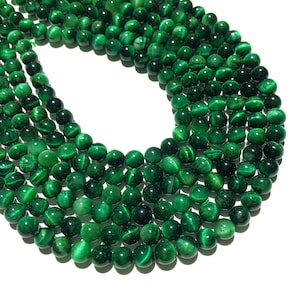 Natural Green Tiger Eye Beads 4mm 6mm 8mm 10mm Polished Round Loose Gemstone Spacer Beads for DIY Jewelry Making & Design 15.5&quot; Full Strand