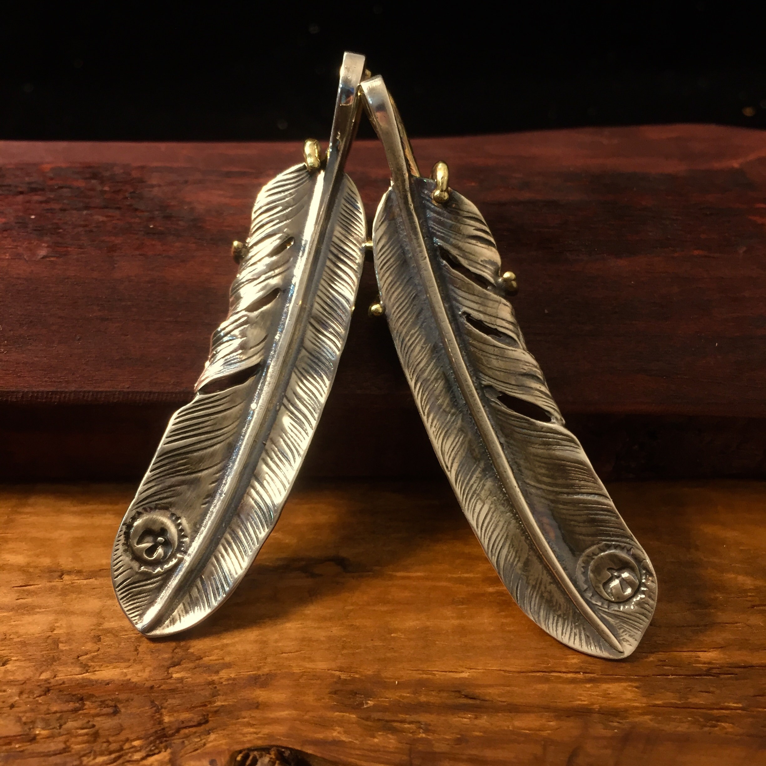 Retro Feather Pendant Brass Eagle Claw 925 Sterling Silver