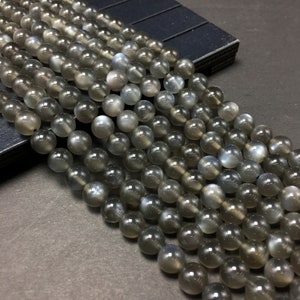 Natural Black Moonstone Beads 6mm 8mm 10mm Round Loose Gemstone Spacer Beads for Bracelet Necklace Jewelry Making &Design 15.5&quot; Full Strand