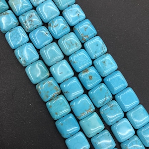 Natural Blue Turquoise Beads 12x12mm Polished Square Loose Gemstone Spacer Beads Healing Energy Beads for DIY Jewelry Making & Design 15.5&quot;