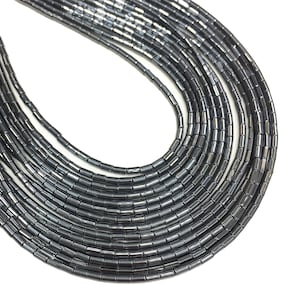 Black Hematite Beads 2x4mm Tube Shape Non-magnetic Loose Gemstone Spacer Beads for DIY Jewelry Making and Design 15.5" Full Strand