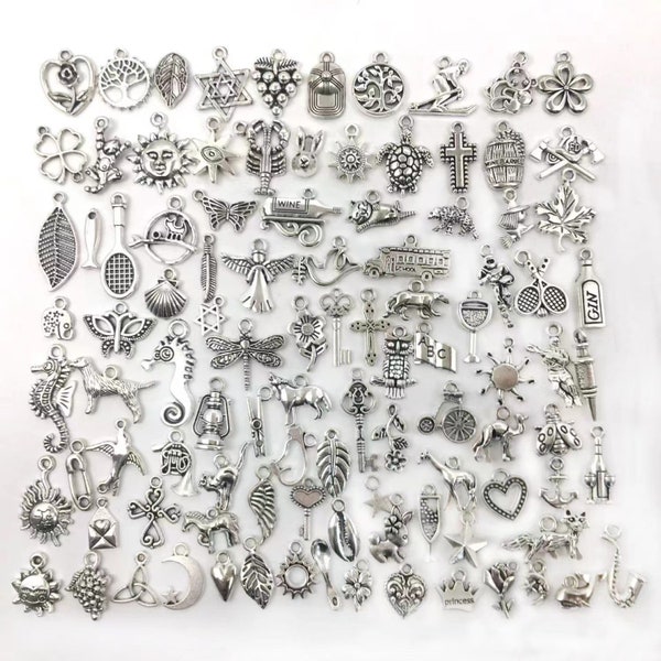 100pcs / lot Mix Style assorti Tibétain Antique en vrac Prix de gros Argent Or Métal Charme pour DIY Bracelet Collier Boucles d’oreilles Bijoux Fabrication