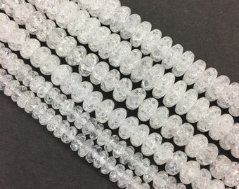 Natural Faceted Clear Quartz Beads 4mm 6mm 8mm 10mm Rondelle Loose Gemstone Spacer Beads for DIY Jewelry Making & Design 15.5" Full Strand