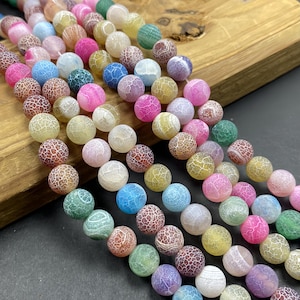 Natural Matte Mix Agate Beads 4mm 6mm 8mm 10mm Round Loose Gemstone Spacer Healing Energy Beads for DIY Jewelry Making & Design 15.5&quot;