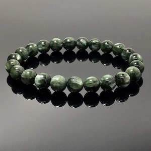 7.5inch Natural Seraphinite Bracelet for Man Woman Couple Compressed Style Energy Gemstone for DIY Jewelry Making, Seraphinite Bracelet