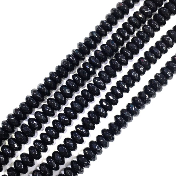Natural Black Onyx Beads 4x6mm 5x8mm Faceted Rondelle Shape Loose Gemstone Spacer Beads for DIY Jewelry Making & Design 15.5" Full Strand