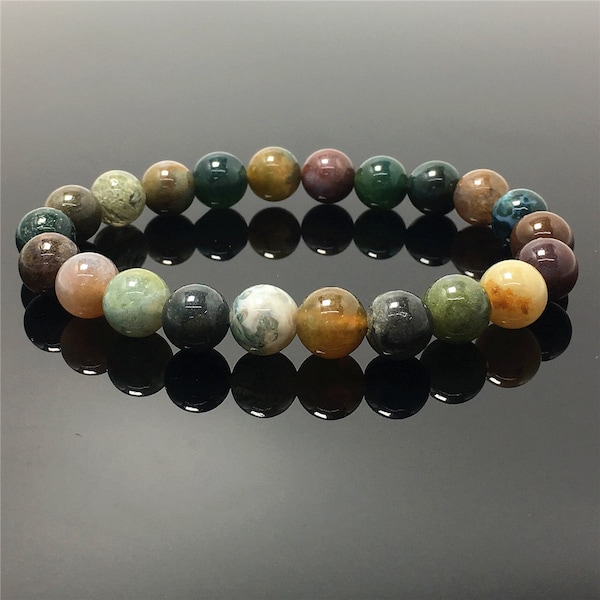 7.5inch Natural Indian Agate Bracelet for Man Woman Couple Compressed Style Energy Gemstone for DIY Jewelry Making,Indian Agate Bracelet