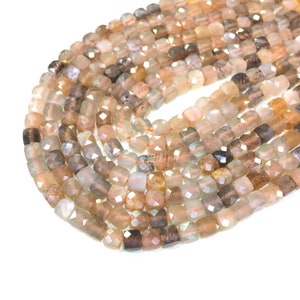Natural Orange Moonstone Beads 4-5mm Faceted Square Loose Gemstone Spacer Beads for DIY Jewelry Making & Design 15.5&quot; Full Strand