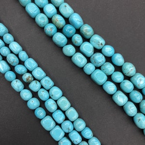 Natural Blue Turquoise Beads 7-9mm 10-12mm Polished Irregular Square Loose Gemstone Spacer Bead for DIY Jewelry Making & Design 15.5&quot; Strand