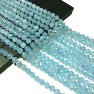 Natural Aquamarine Beads,4mm 6mm 8mm 10mm Round Loose Gemstone Spacer Beads for Jewelry Making & Design for Bracelet 15.5&quot; Full Strand