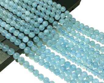 Natural Aquamarine Beads,4mm 6mm 8mm 10mm Round Loose Gemstone Spacer Beads for Jewelry Making & Design for Bracelet 15.5" Full Strand