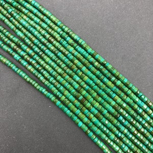 Natural Green Turquoise Beads 2x4mm Heishi Tube Shape Loose Gemstone Spacer Beads Healing Energy Beads for DIY Jewelry Making & Design 15.5&quot;