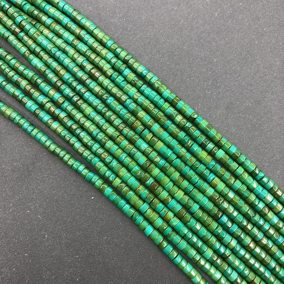 Natural Green Turquoise Beads 2x4mm Heishi Tube Shape Loose Gemstone Spacer Beads Healing Energy Beads for DIY Jewelry Making & Design 15.5"