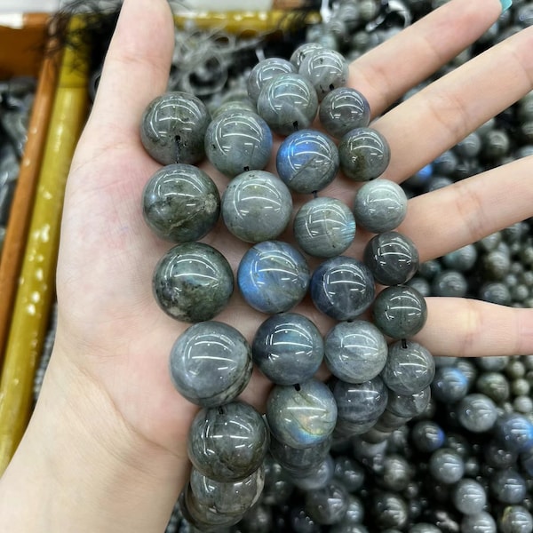 Perles de Labradorite naturelle 16mm 18mm 20mm Ronde Loose Healing Gemstone Spacer Bead DIY Bijoux Fabrication pour Bracelet Collier 15.5 « Full Strand