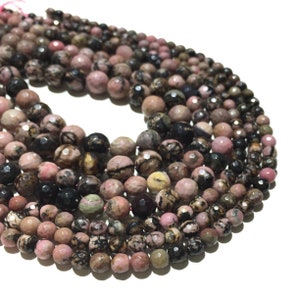 Natural Faceted Rhodonite Beads 4mm 6mm 8mm 10mm Round Loose Gemstone Spacer Beads for DIY Jewelry Making & Design 15.5&quot; Full Strand
