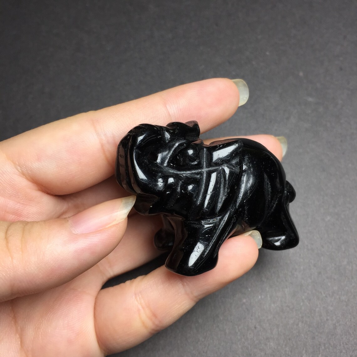 Black Onyx Hand Carved Elephant Figurine Totem Animal Stone | Etsy