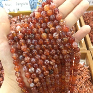 Natural Red Fire Agate Beads 4mm 6mm 8mm 10mm Polished Round Loose Gemstone Spacer Beads for DIY Jewelry Making & Design 15.5&quot; Full Strand