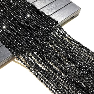 Natural Black Spinel Beads 2mm 3mm 4mm Faceted Round Loose Gemstone Spacer Beads for DIY Jewelry Making & Design 15.5" Full Strand