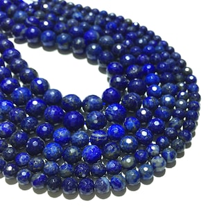 Natural Blue Lapis Bead 6mm 8mm 10mm 12mm Faceted Round Loose Healing Energy Gemstone Spacer Bead for Bracelet Jewelry Making 15 Full Strand