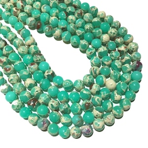 Natural Green Imperial Jasper Beads Polished Round Healing Loose Gemstone Spacer Bead for Bracelet Jewelry Making &Design 15.5&quot; Full Strand