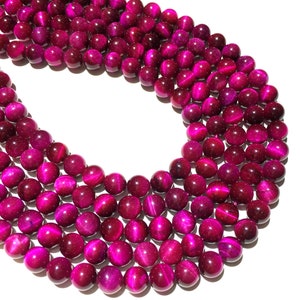 Natural Hot Pink Tiger Eye Bead 4mm 6mm 8mm 10mm Polished Round Loose Gemstone Spacer Bead for DIY Jewelry Making & Design 15.5&quot; Full Strand