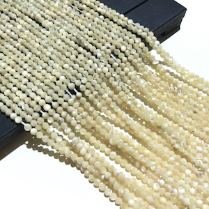 Perlina MOP bianca naturale madreperla 2mm 3mm 4mm sfaccettata tonda sfaccettata sfaccettata perla distanziatrice per creazione di gioielli fai da te e design 15,5" filo pieno