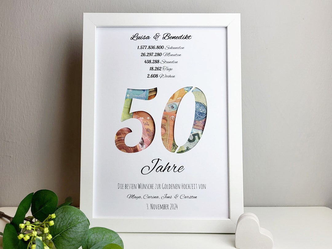 Personalisiertes Geldgeschenk zur Goldenen Hochzeit Motiv 50 Jahre