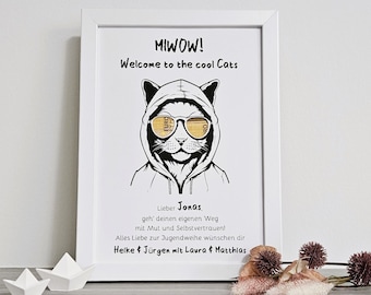 Jugendweihegeschenk "Cool Cats" - personalisiertes Geldgeschenk zur Jugendweihe, Konfirmation, Kommunion, Lebenswende etc.