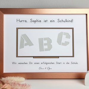 personalisiertes Geldgeschenk zur Einschulung Motiv ABC Tafel Premium - roségold