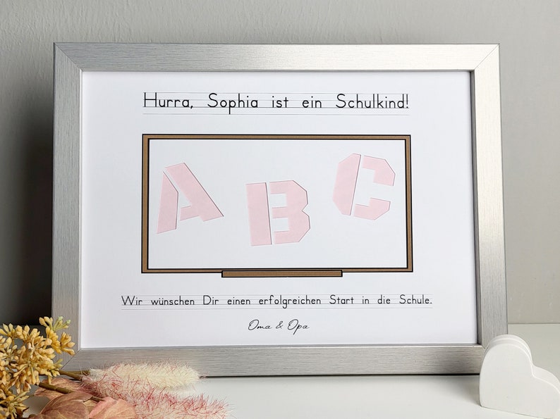 personalisiertes Geldgeschenk zur Einschulung Motiv ABC Tafel Premium - silber