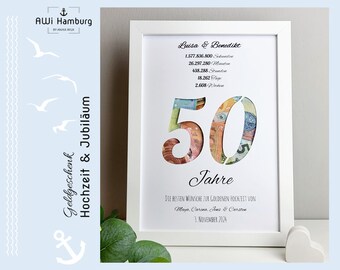 personalisiertes Geldgeschenk zur Goldenen Hochzeit - Motiv "50 Jahre Countdown" (DIN A4)