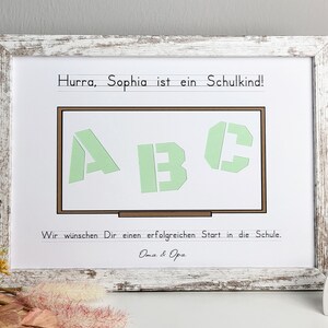 personalisiertes Geldgeschenk zur Einschulung Motiv ABC Tafel Rahmen - shabby weiß