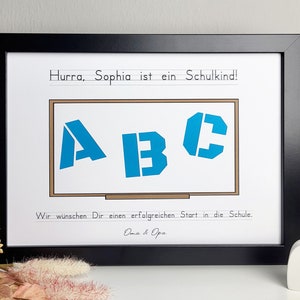 personalisiertes Geldgeschenk zur Einschulung Motiv ABC Tafel Rahmen - schwarz