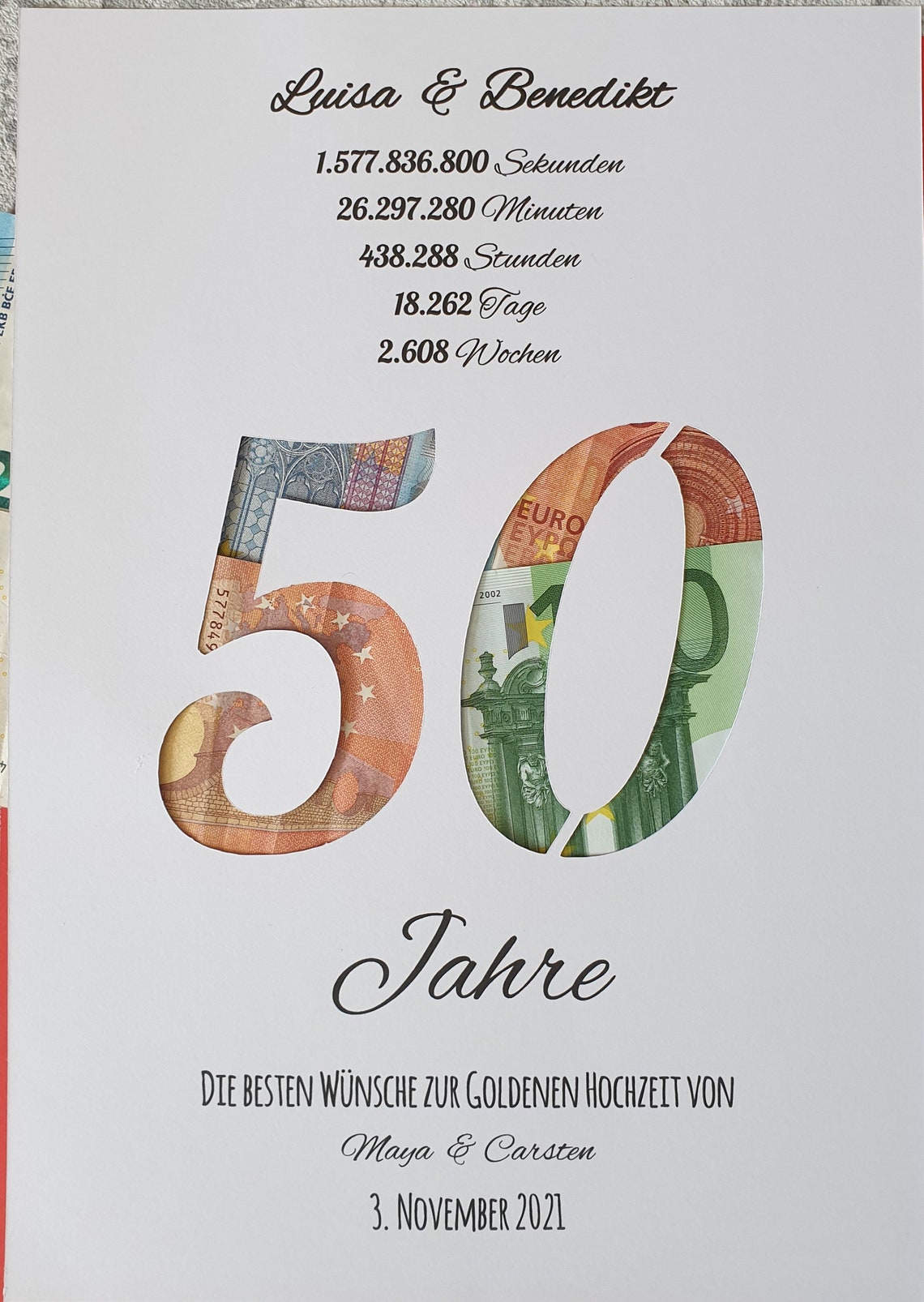 Personalisiertes Geldgeschenk zur Goldenen Hochzeit Motiv Etsy.de