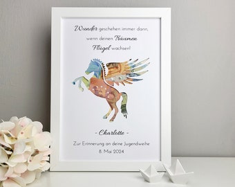 Kommunionsgeschenk "Pegasus" - personalisiertes Geldgeschenk zur Kommunion, Konfirmation, Taufe, Jugendweihe, Lebenswende, etc.