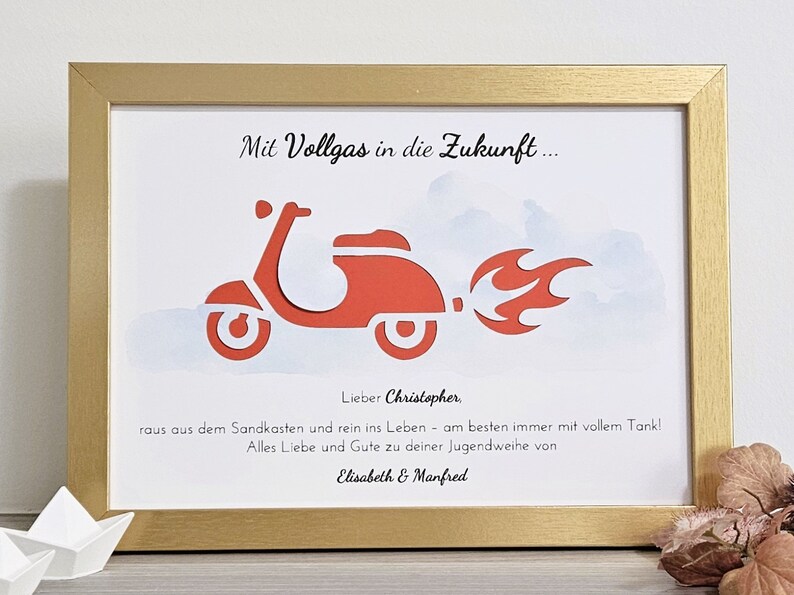 personalisiertes Geldgeschenk zur Konfirmation, Kommunion, Jugendweihe, Lebenswende, Firmung oder Taufe Motiv Roller Bild 6