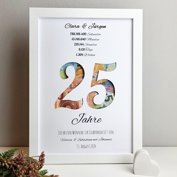 Geldgeschenk zur Silberhochzeit "25 Jahre Countdown" - personalisiertes Silberhochzeitsgeschenk, Glückwünsche zum 25 jährigen Jubiläum