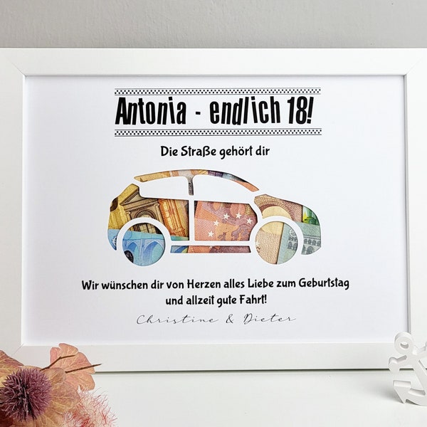 personalisiertes Geldgeschenk zum Geburtstag - Motiv "Auto"